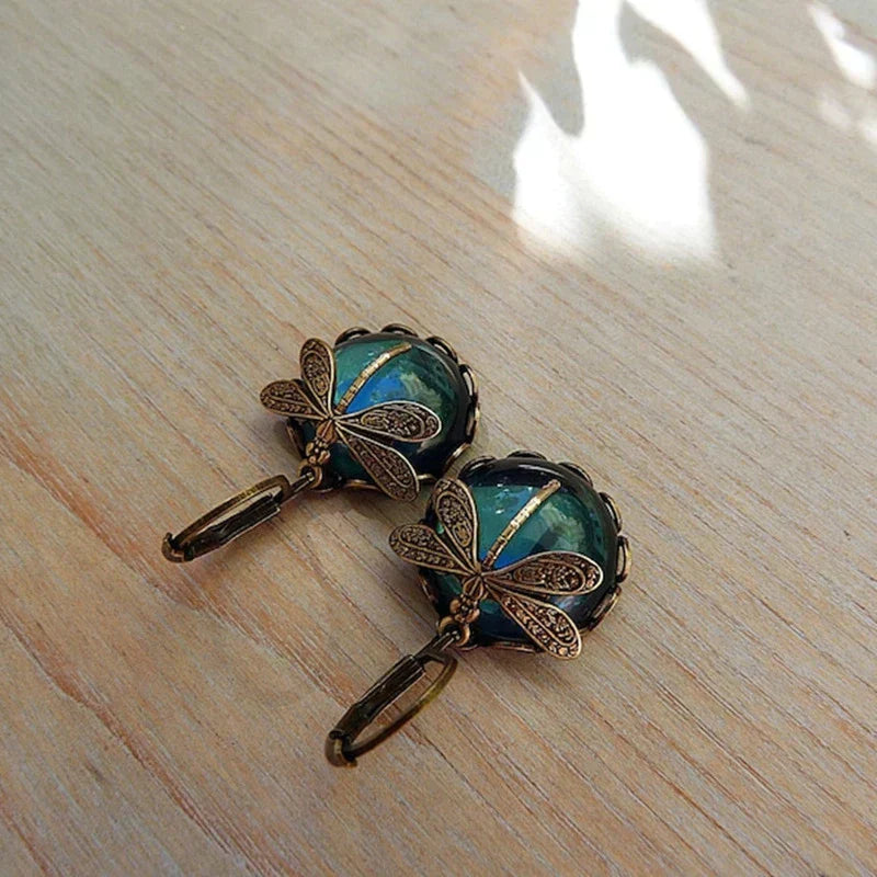 Sylvia™ - Spherical Dragonfly Earrings in Antique Gold