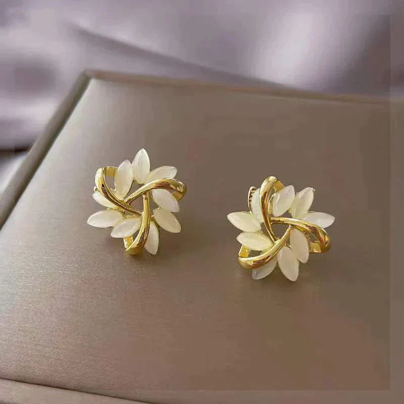 Sylvia™ - Luxury White Opal Earrings in Gold