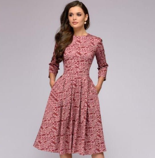 Sylvia™ – Elegant Midi Dress with Floral Pattern Design