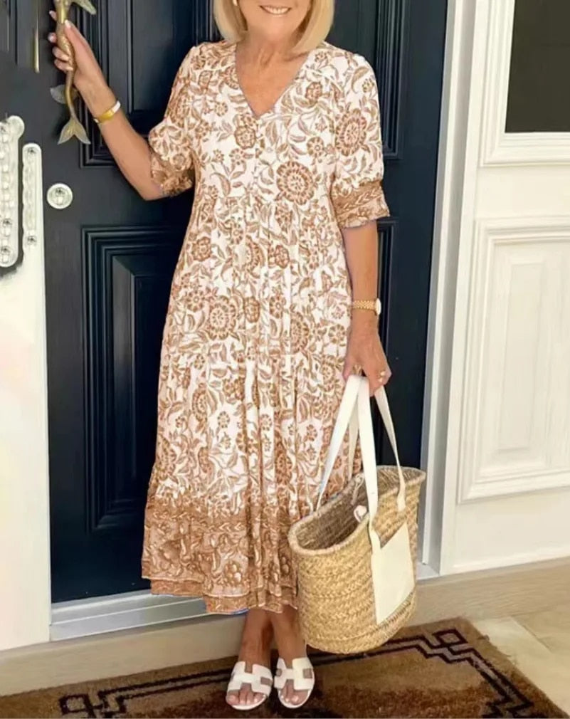 Sylvia™ – Flowers Print Midi Dress