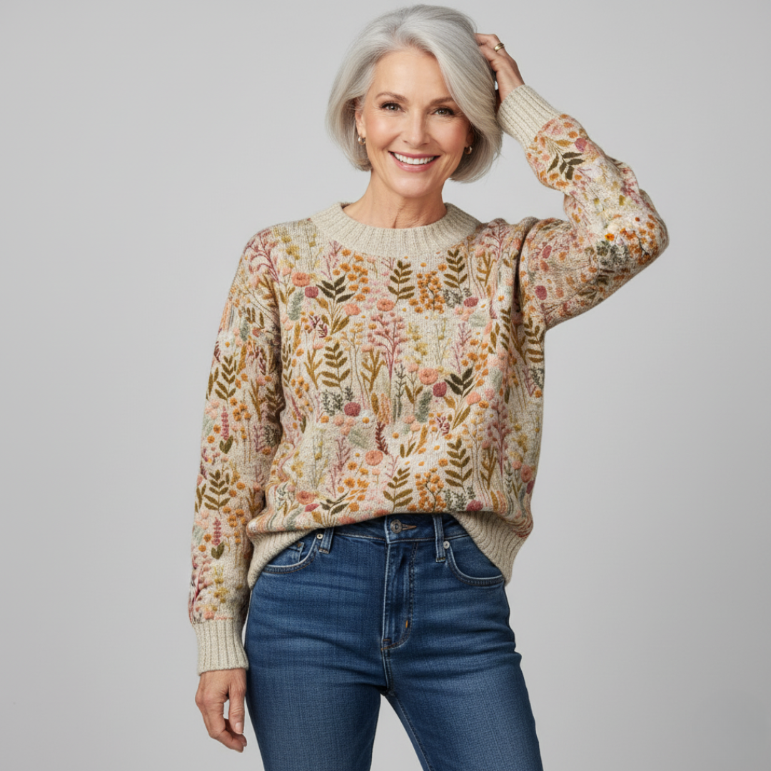 SYLVIA | ELEGANT FLORAL KNIT SWEATER