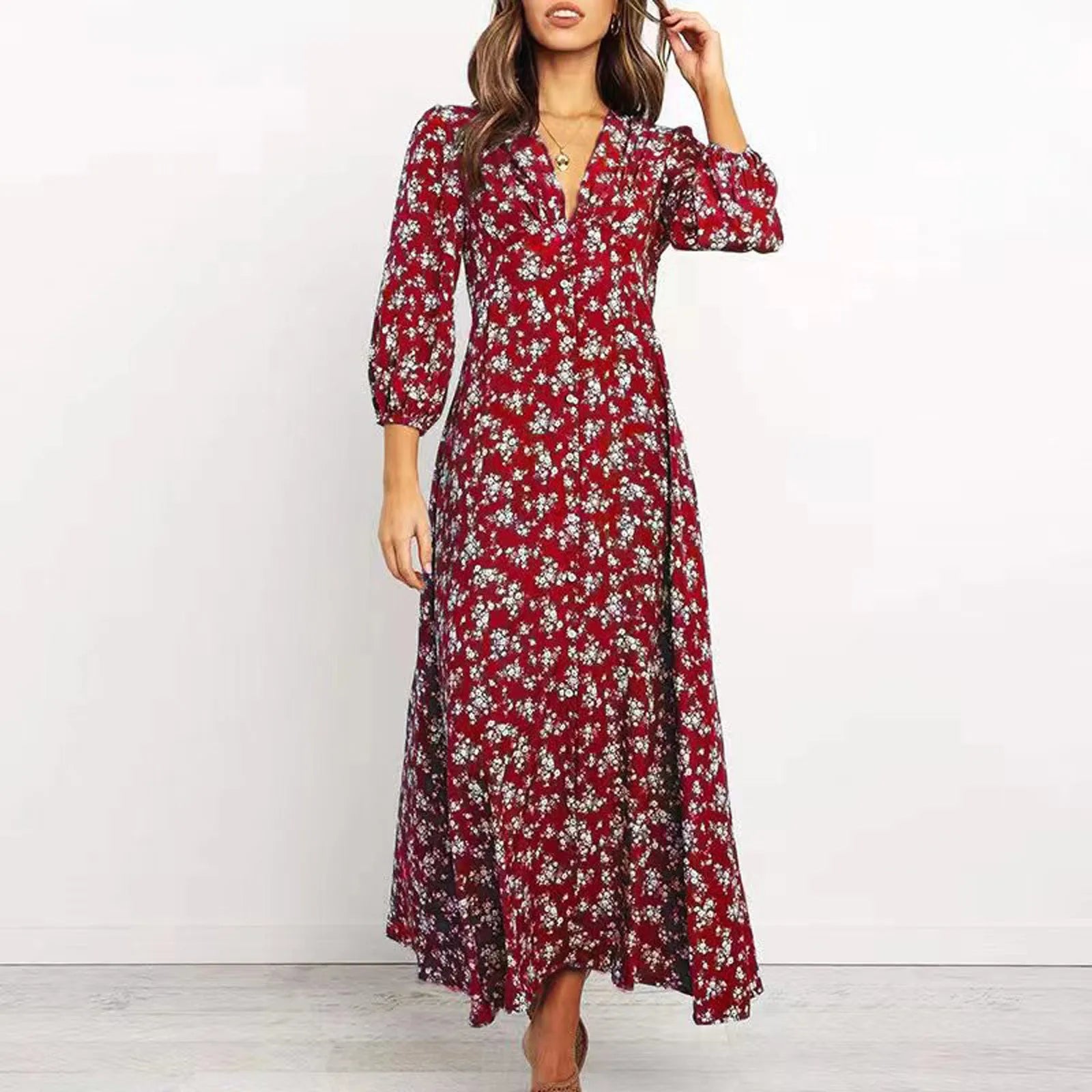 Sylvia™ – Button Front Les Fleurs Midi Dress
