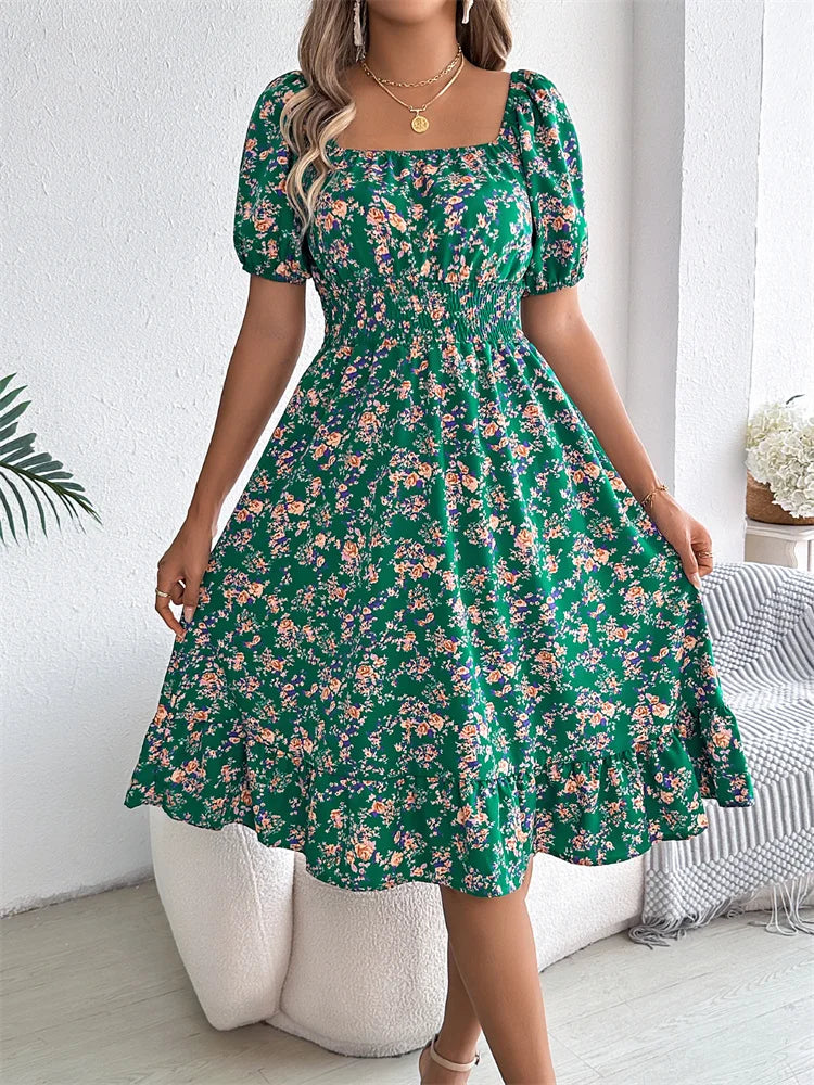 Sylvia™ – Shirred Floral Midi Dress