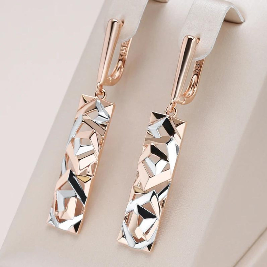 Sylvia™ - Elegant Rectangular Gold and Silver Earrings