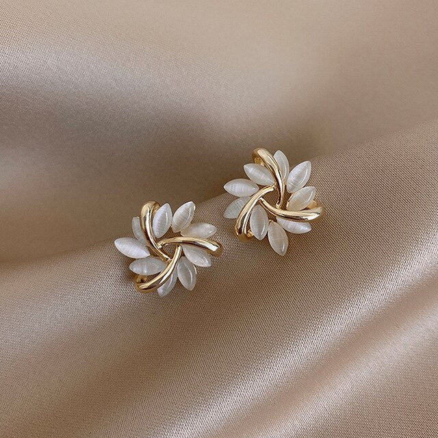 Sylvia™ - Luxury White Opal Earrings in Gold