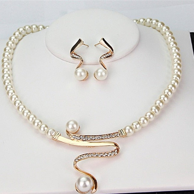 Sylvia™ - Natural Pearl Necklace + Earrings Set