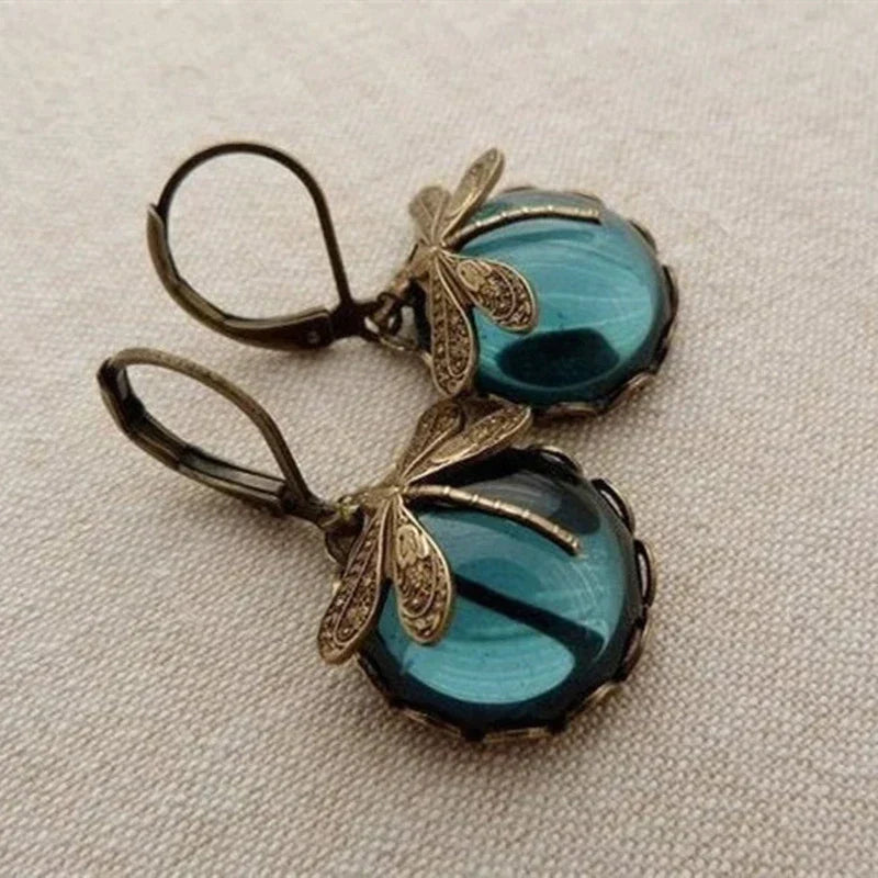 Sylvia™ - Spherical Dragonfly Earrings in Antique Gold