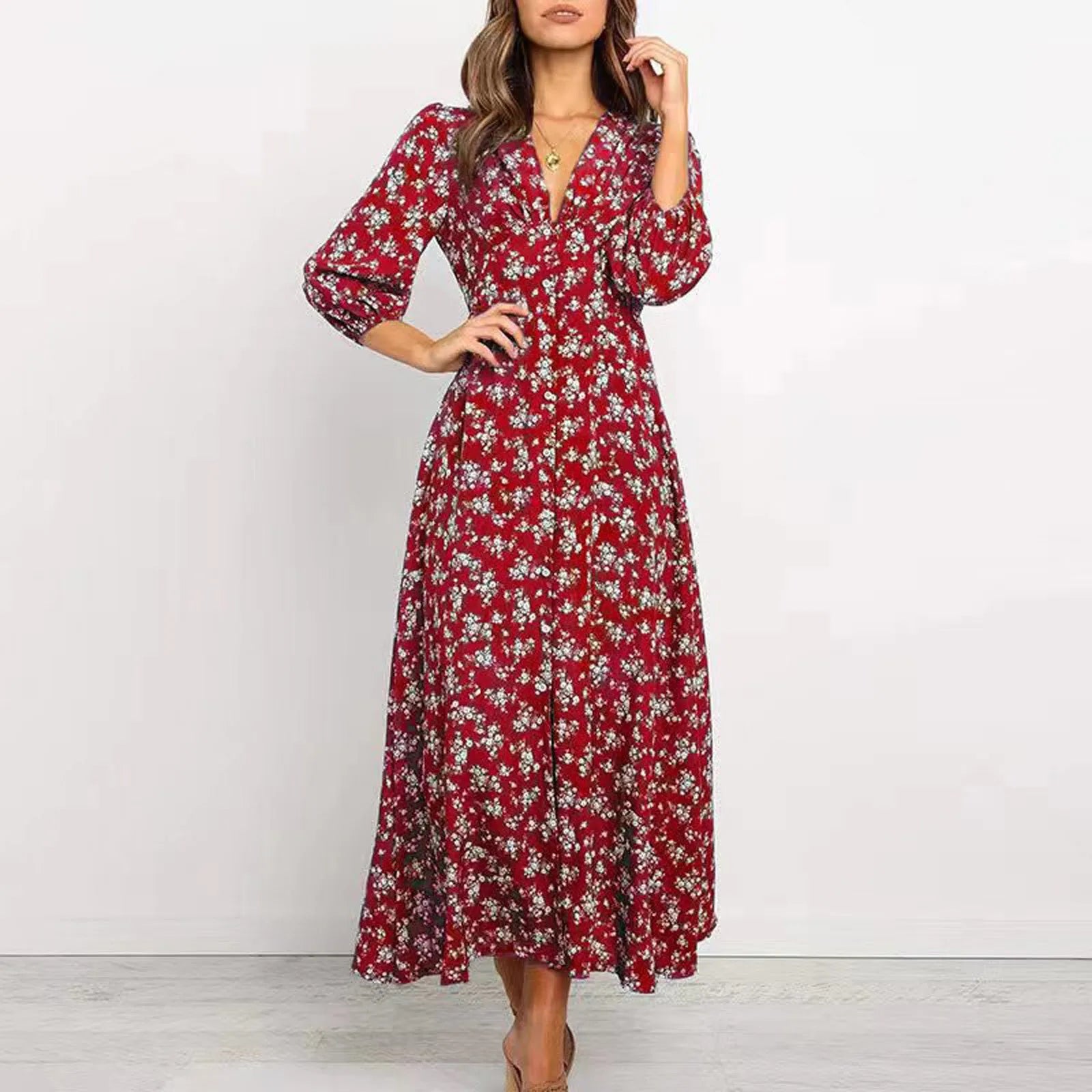 Sylvia™ – Button Front Les Fleurs Midi Dress