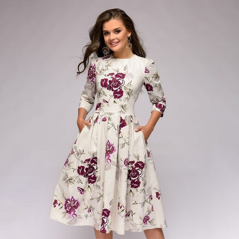 Sylvia™ – Elegant Midi Dress with Floral Design