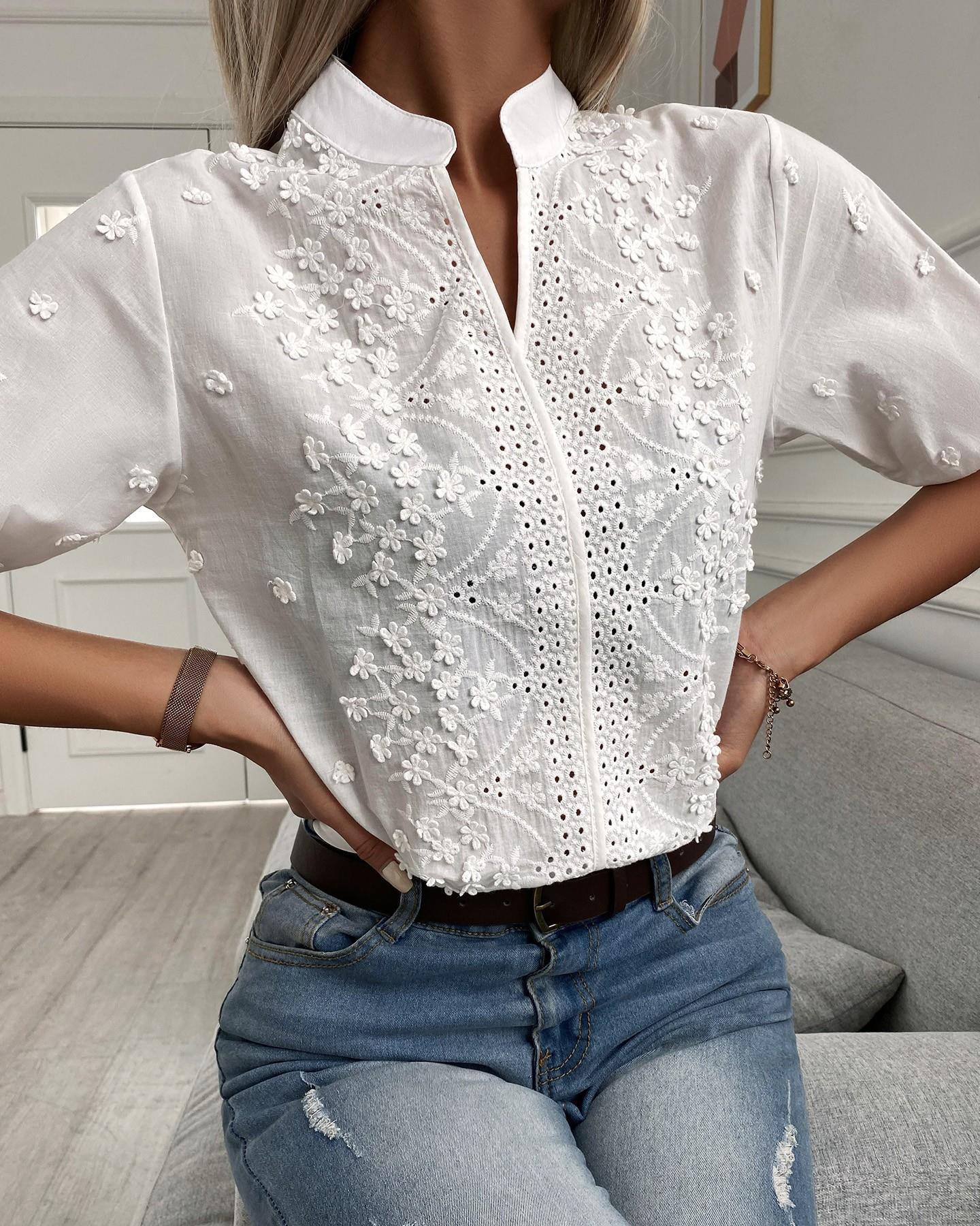 Sylvia™ – Embroidered Button-Front Blouse