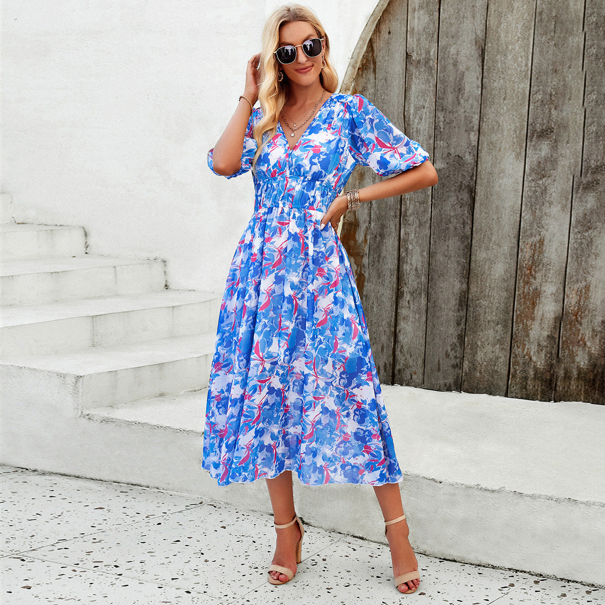 Sylvia™  – Floral Puff Sleeve Midi Dress