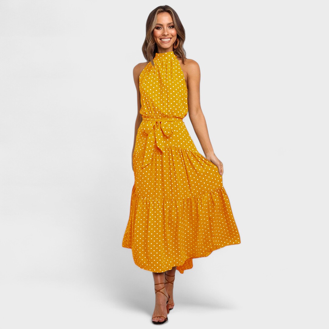 Sylvia™ – Polka Dot Halter Midi Dress