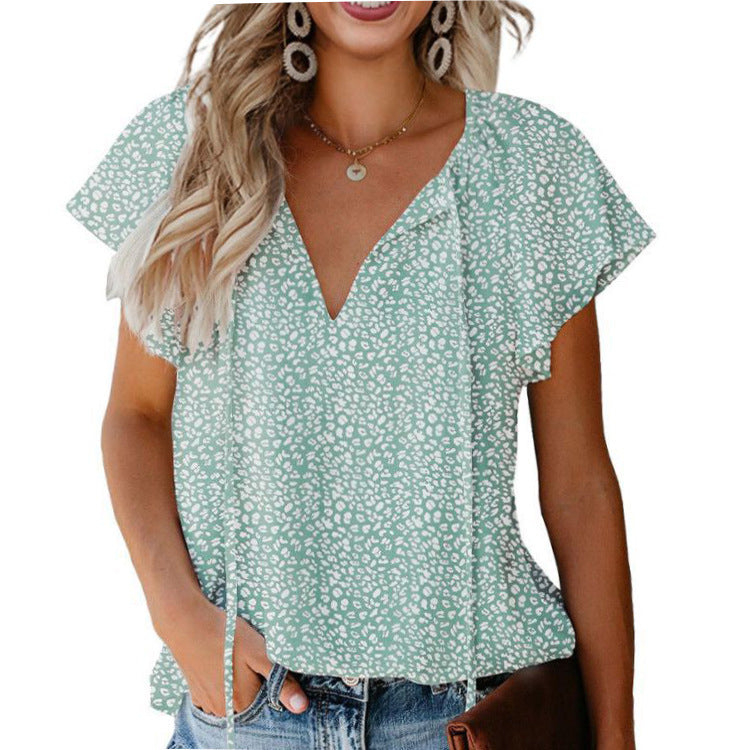 Sylvia™ – Printed V-Neck Flutter Top