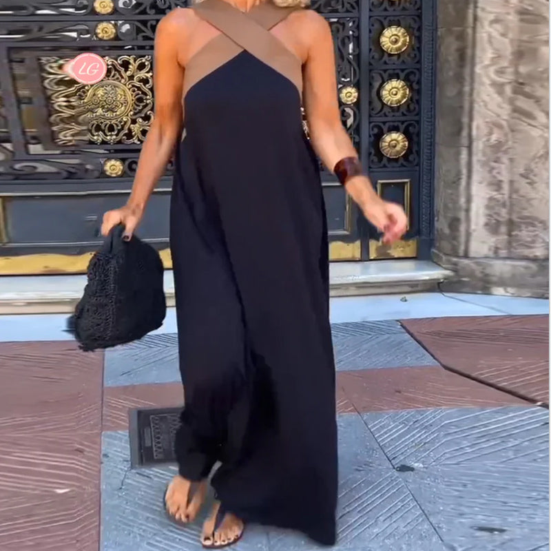 Sylvia™ – Crossover Halter Maxi Dress